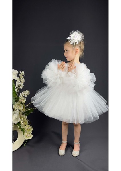 Mnk Baby Şifon Robalı Ponpon Kol Pul Payetli Kız Çocuk Kabarık Etek Tütülü Abiye modelleri