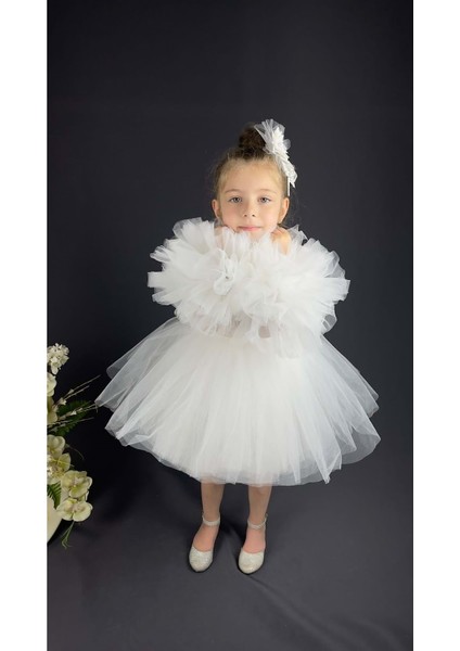 Mnk Baby Şifon Robalı Ponpon Kol Pul Payetli Kız Çocuk Kabarık Etek Tütülü Abiye fırsatları