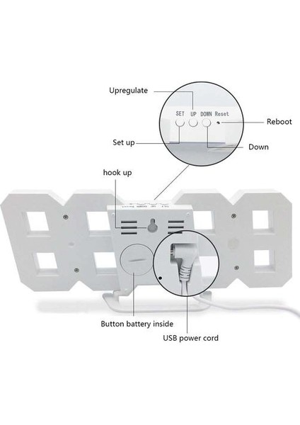 Hooqict 3D LED Dijital Büyük Duvar Saati Modern Tasarım Ev Oturma Odası Dekorasyon Tarihi Sıcaklık Takvimi Alarm Tablo Saat Duvar Saatleri (Yurt Dışından)