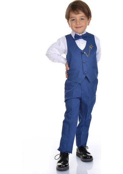 Erkek Çocuk Smokin Takımı Mavi Yelekli 4 Parça Gömlek Pantolon Papyon fiyatları