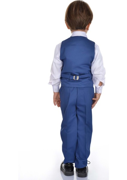 Erkek Çocuk Smokin Takımı Mavi Yelekli 4 Parça Gömlek Pantolon Papyon modelleri