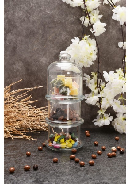 96986 3 Katlı Villa Patisserie Kapaklı Servis Kasesi, Sunumluk Drajelik Kurabiyelik Orta Boy