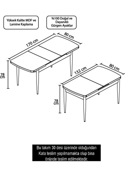 Concept Are Serisi  80 x 132 cm Mdf Açılabilir Yemek Masası