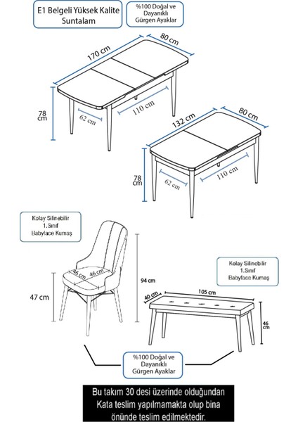 Concept Taç Serisi 80 x 132 cm Beyaz Masa Ceviz Ayak Yemek Masası Takımı 4 Sandalye Gümüş Halkalı ve 1 Bench