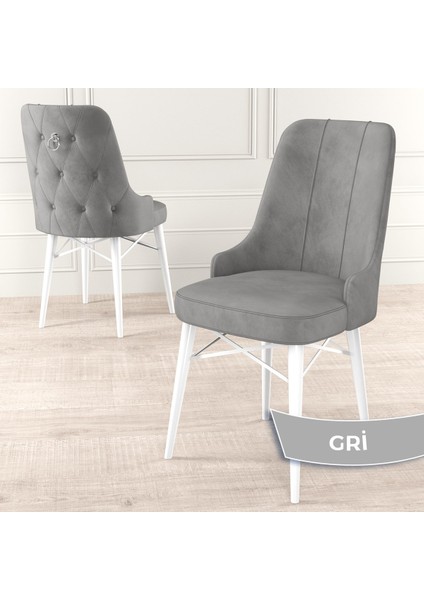 Concept Taç Serisi 80 x 132 cm Beyaz Mutfak Masa Takımı 4 Sandalye Gümüş Halkalı ve 1 Bench