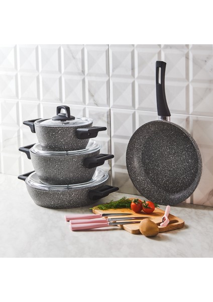 Biogranit Stella Grey 11 Parça Bıçak Seti Hediyeli Tencere
