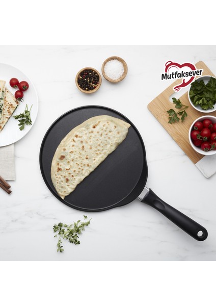 Mutfaksever Indüksiyon Tabanlı Biogranit Black Gözleme ve Krep Tava 26 cm