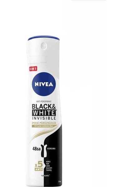 Invisible Black White Ipeksi Pürüzsüzlük Bayan Deodorant 150 ml X3