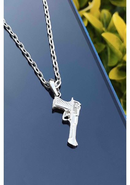 Gümüş Kaplama Desert Eagle Tabanca Kolye