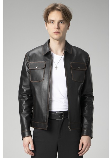 WM218 Deri Erkek Mont Düz Desenli Uzun Kollu Kısa Boy 2021 Sonbahar-Kış fiyatları