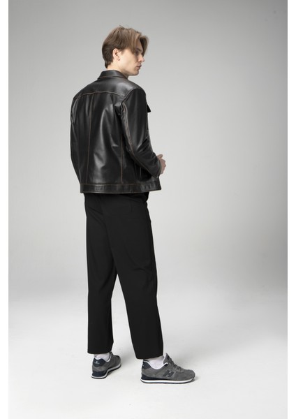 WM218 Deri Erkek Mont Düz Desenli Uzun Kollu Kısa Boy 2021 Sonbahar-Kış fırsatları