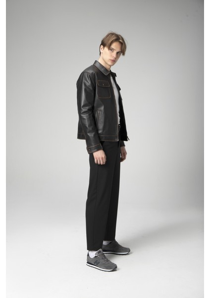 WM218 Deri Erkek Mont Düz Desenli Uzun Kollu Kısa Boy 2021 Sonbahar-Kış indirimleri