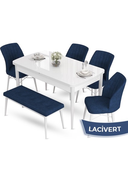 Concept Aya Serisi, 80X132 Açılabilir Beyaz Mutfak Masa Takımı, 4 Sandalye 1 Bench