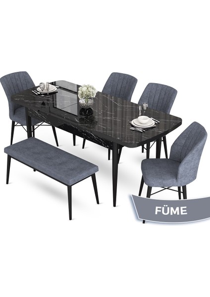 Concept Aya Serisi, 80X132 Açılabilir Siyah Mermer Desen Mutfak Masa Takımı, 4 Sandalye 1 Bench fiyatları