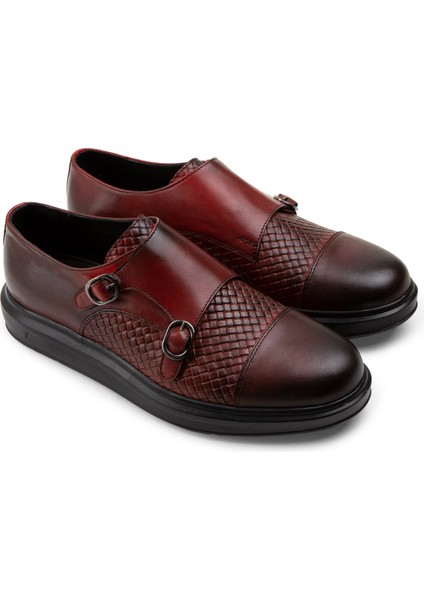 Deri Bordo Comfort Çift Tokalı Günlük Erkek Ayakkabı fiyatları