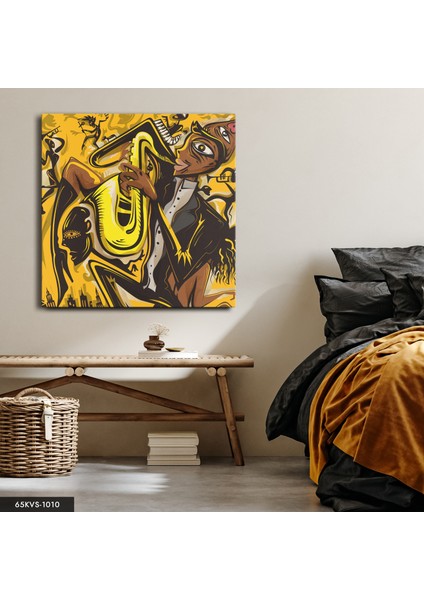 Soyut Caz Sanatı Şehrin Saksafoncusu Tek Parça Kare 65X65 cm Kanvas - Canvas Tablo