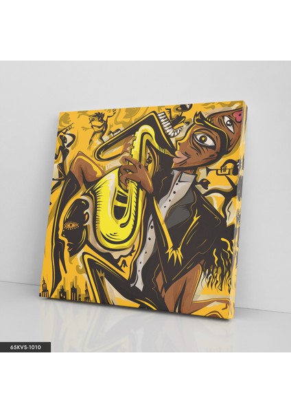 Soyut Caz Sanatı Şehrin Saksafoncusu Tek Parça Kare 65X65 cm Kanvas - Canvas Tablo fiyatları