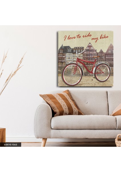 Bisikletimi Seviyorum Tek Parça Kare 65X65 cm Kanvas - Canvas Tablo