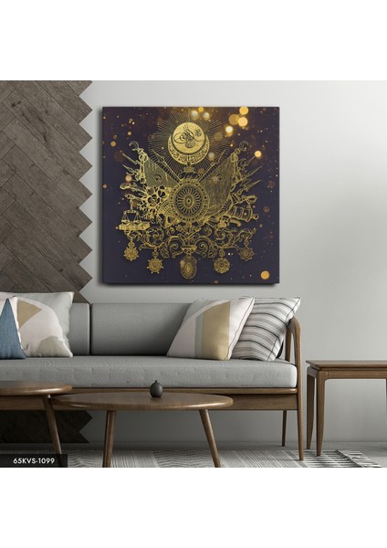 Osmanlı Arması Tek Parça Kare 65X65 cm Kanvas - Canvas Tablo
