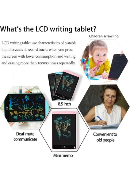 8"5 Çocuk ve Yetişkinler Için LCD Yazı ve Resim Çizim Tablet ve Kalemi