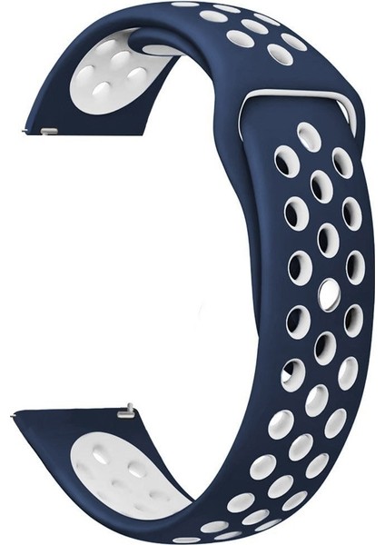 Samsung Galaxy Watch 3 45 mm Için Delikli Silikon Kordon Kayış Lacivert Beyaz