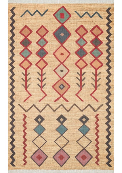 Moroccan 535 Etnik Desenli Boho Stil Jüt Görünüm Saçaklı Kilim