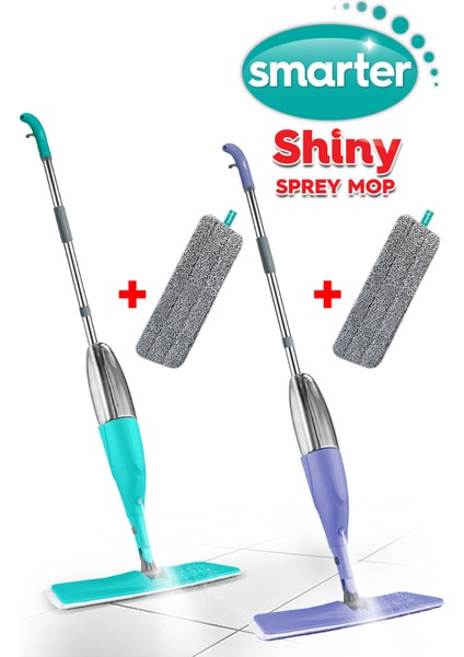 Shiny Sprey Mop Very Peri-Yeşil 2'li + Yedek Mop Bez 2'li Temizlik Seti