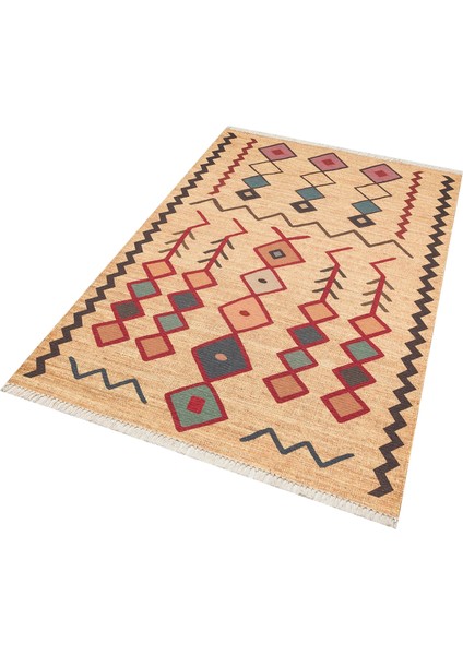 Moroccan 535 Etnik Desenli Boho Stil Jüt Görünüm Saçaklı Kilim fırsatları