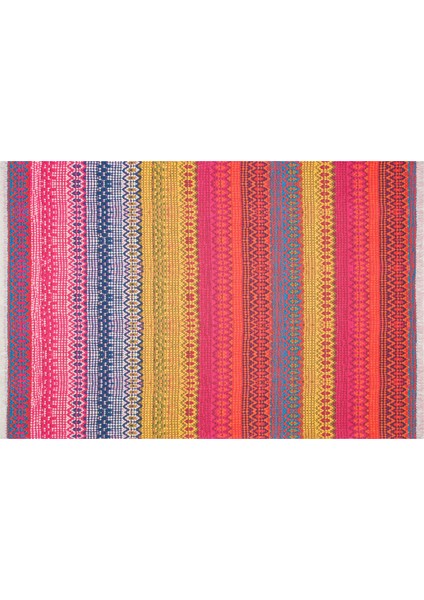 Cotton 547 Canlı Çok Renkli Fuşya Turuncu Dokuma Taban Kilim