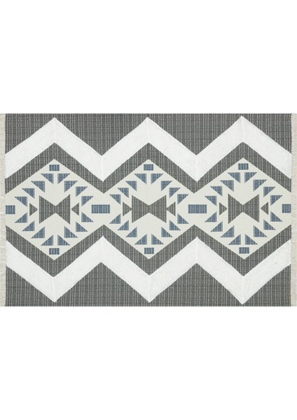 Rustik 4015 Gri Lacivert Çizgili Bohem Kilim RUSTIK4015