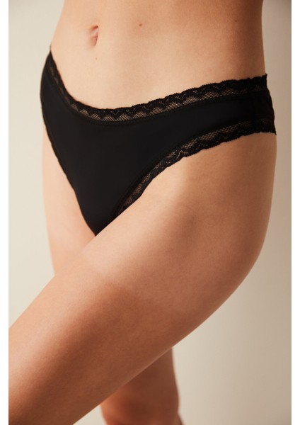 Siyah Easy Micro Lace Brazilyan Külot