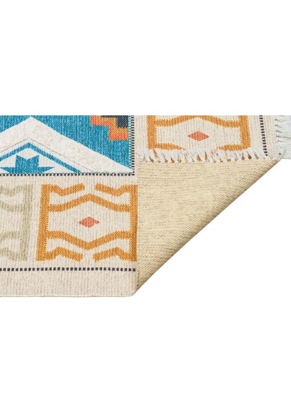 rustik 4035 Etnik ve Geometrik Turkuaz Kilim