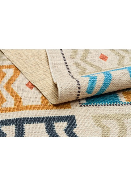 rustik 4035 Etnik ve Geometrik Turkuaz Kilim