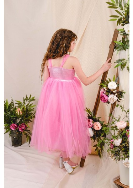 Sırt Gipeli Tüllü Kız Çocuk Saten Abiye fiyatları