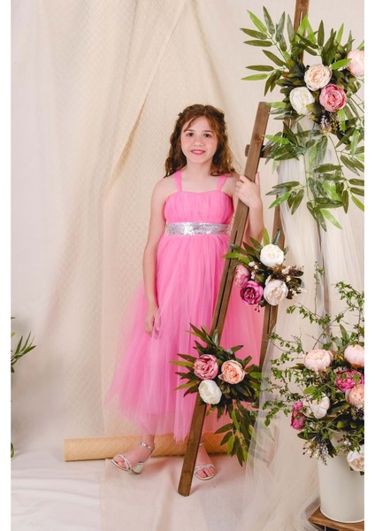 Sırt Gipeli Tüllü Kız Çocuk Saten Abiye modelleri