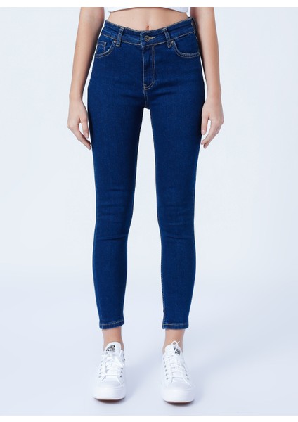 Yüksek Bel Dar Paça Skinny Fit Koyu Mavi Kadın Denim Pantolon 22K0565K1 fiyatları