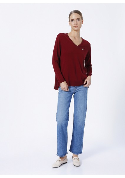 V Yaka Kırmızı Kadın Kazak ORINAV-SK22 fiyatları