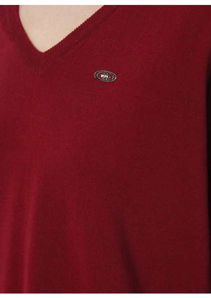 V Yaka Kırmızı Kadın Kazak ORINAV-SK22 indirimleri