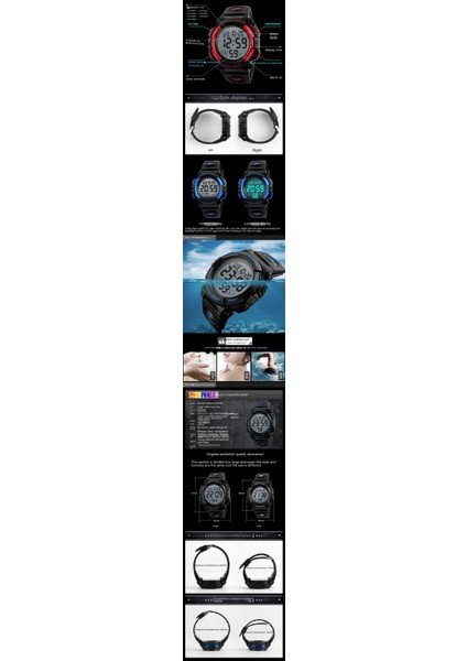 Erkek Büyük Kadranlı Su Geçirmez Saat Çok Fonksiyonlu Elektronik Saat (Yurt Dışından)