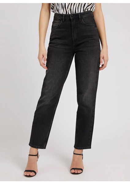 Yüksek Bel Düz Paça Relaxed Antrasit Kadın Denim Pantolon W2YA21D4QD1AUBK