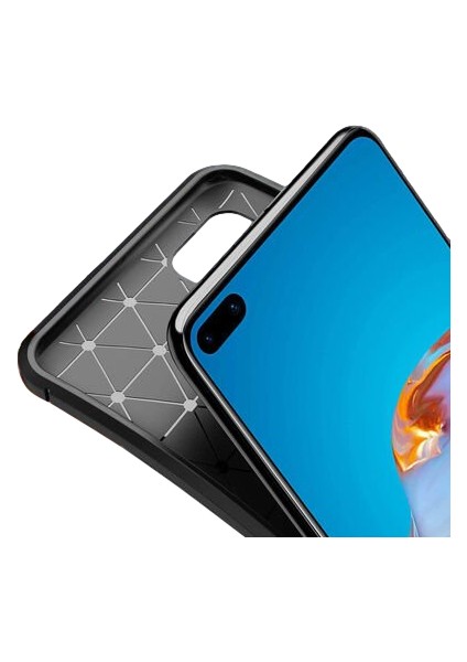 Apsuwa Huawei P40 Karbon Görünüm Negro Silikon Kılıf + Ekran Koruyucu Nano