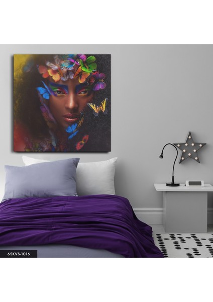 Çiçekli Kadın Portre Tek Parça Kare 65 x 65 cm