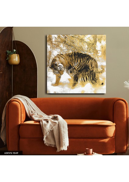 Aslan ve Yavrusu Tek Parça Kare 65 x 65 cm