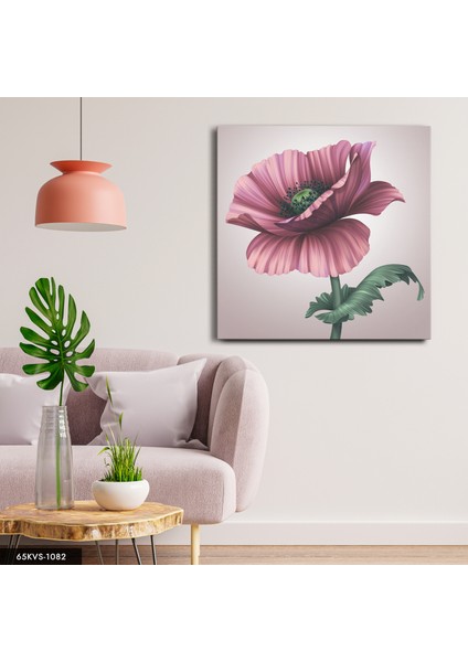 Pembe Haşhaş Çiçeği Tek Parça Kare 65 x 65 cm