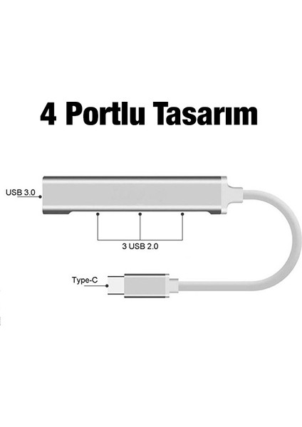 C-809 4 In 1 Type-C To USB Hub Adaptör Çevirici Dönüştürücü Çoğaltıcı