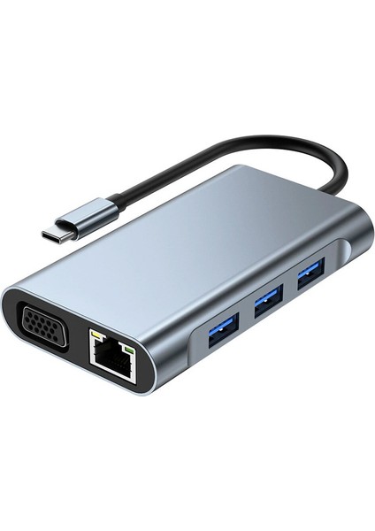 7in1 USB 3.0 + HDMI + RJ45 + Type-C Hub Adaptör Çevirici Dock Station