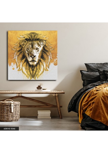 Aslan Sanatsal Gold Tek Parça Kare 65 x 65 cm