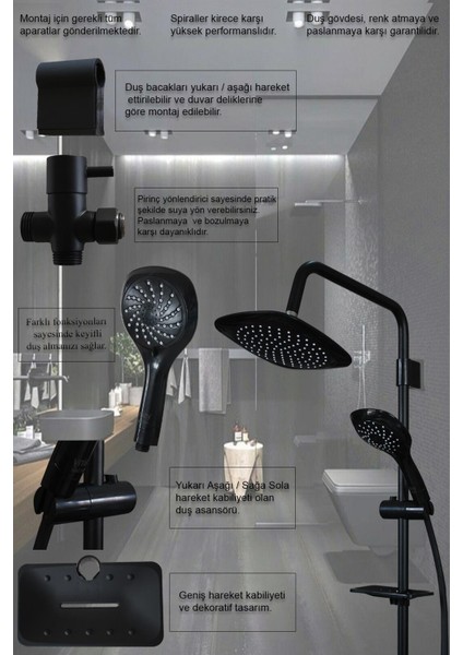 Ema Lavabo Banyo Mutfak Bataryası Diamond Robot Duş Komple Siyah Banyo Armatür Musluk Batarya Duş indirimleri