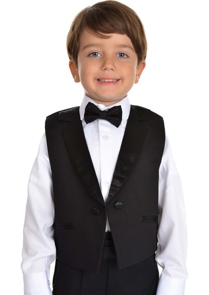 Saten Yaka Kuşaklı Yelekli Erkek Çocuk Takım modelleri