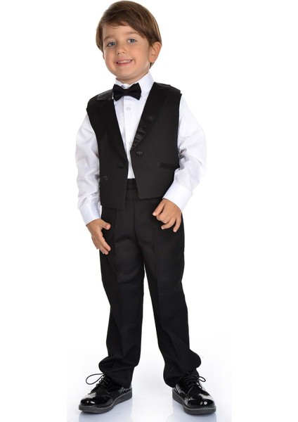 Saten Yaka Kuşaklı Yelekli Erkek Çocuk Takım indirimleri